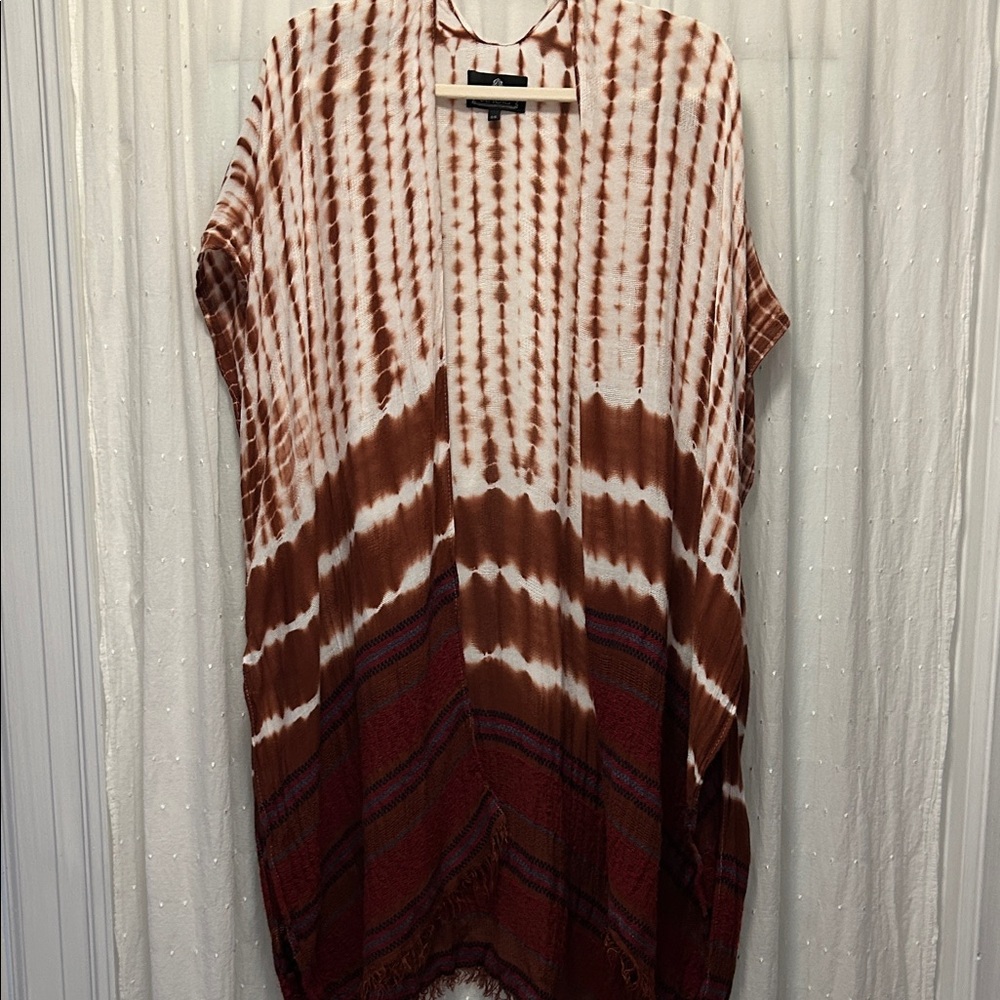Angie Kimono Women’s One Size Brown Tie-Dye Fringe Boho Kaftan Coverup - Picture 13 of 16